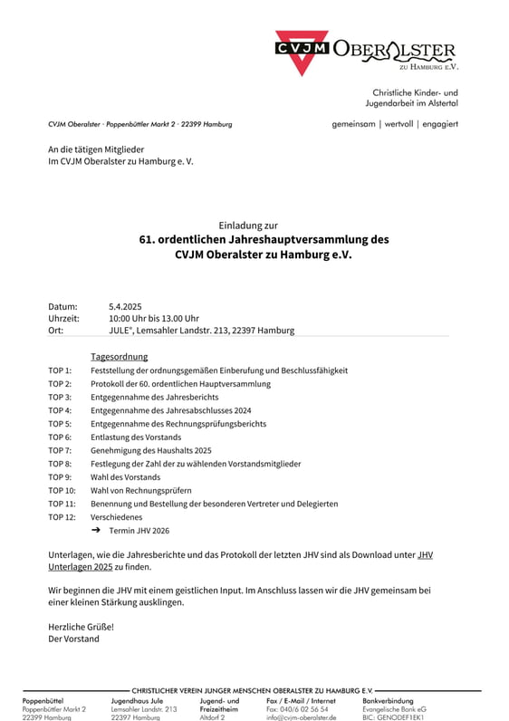 Tagesordnung Jahreshauptversammlung
